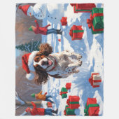 Brittany Spaniel Kerstfeest Sneeuwscène Fleece Deken (Voorkant)
