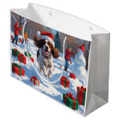 Brittany Spaniel Kerstfeest Sneeuwscène Groot Cadeauzakje (Achterkant Gekanteld)