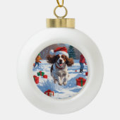 Brittany Spaniel Kerstfeest Sneeuwscène Keramische Bal Ornament (Voorkant)