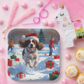 Brittany Spaniel Kerstfeest Sneeuwscène Papieren Bordje (Feest)
