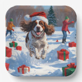 Brittany Spaniel Kerstfeest Sneeuwscène Papieren Bordje (Voorkant)
