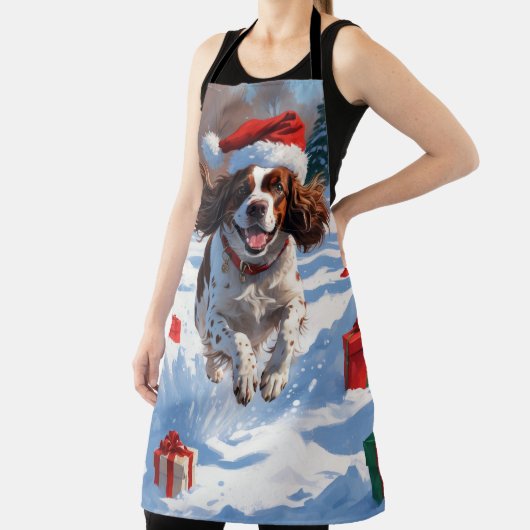 Brittany Spaniel Kerstfeest Sneeuwscène Schort (Insitu)