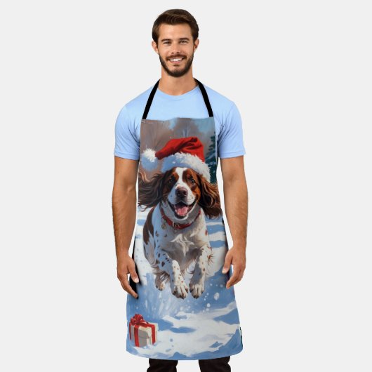 Brittany Spaniel Kerstfeest Sneeuwscène Schort (Gedragen)