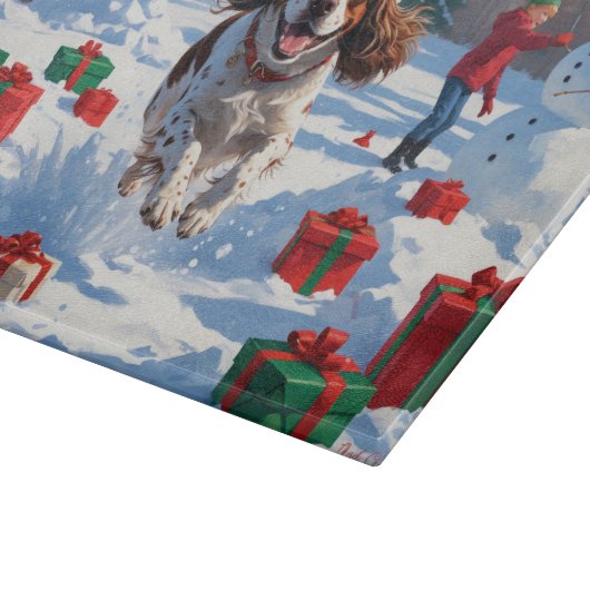 Brittany Spaniel Kerstfeest Sneeuwscène Snijplank (Hoek)