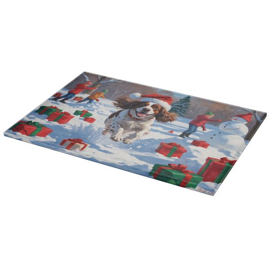 Brittany Spaniel Kerstfeest Sneeuwscène Snijplank (Hoek)