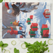 Brittany Spaniel Kerstfeest Sneeuwscène Theedoek (Gevouwen)