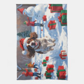 Brittany Spaniel Kerstfeest Sneeuwscène Theedoek (Verticaal)