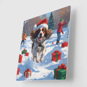 Brittany Spaniel Kerstfeest Sneeuwscène Vierkante Klok (Hoek)