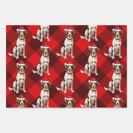Brittany Spaniel Kersthond Red Buffalo Plaid Inpakpapier Vel (Voorkant 2)