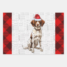Brittany Spaniel Kersthond Red Buffalo Plaid Inpakpapier Vel