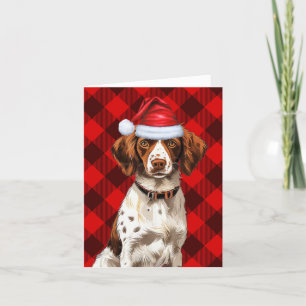 Brittany Spaniel Kersthond Red Plaid Kerstmis Feestdagen Kaart