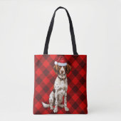 Brittany Spaniel Kersthond Rood Seizoensplaid Tote Bag (Voorkant)
