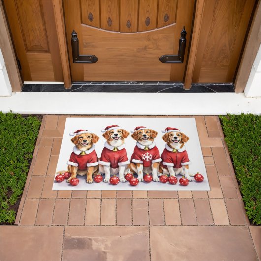 Brittany Spaniel Kerstjurk Kerstman Hoed Deurmat (Buiten)