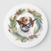 Brittany Spaniel Kerstkrans Festieve Pup Grote Klok (Voorkant)