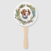 Brittany Spaniel Kerstkrans Festieve Pup Handwaaier (Voorkant)