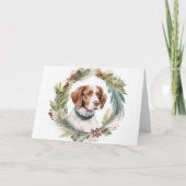 Brittany Spaniel Kerstkrans Festieve Pup Kaart (Voorkant)