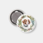 Brittany Spaniel Kerstkrans Festieve Pup Magneet (Voorkant / Achterkant)