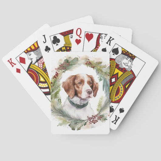 Brittany Spaniel Kerstkrans Festieve Pup Pokerkaarten (Achterkant)