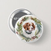 Brittany Spaniel Kerstkrans Festieve Pup Ronde Button 5,7 Cm (Voorkant /achterkant)