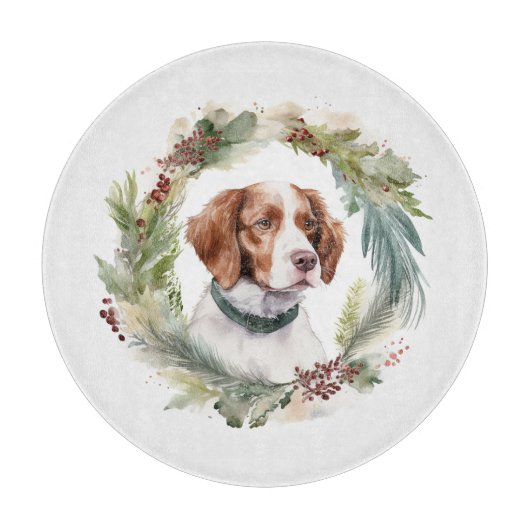 Brittany Spaniel Kerstkrans Festieve Pup Snijplank (Voorkant)