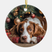 Brittany Spaniel Kerstmis Keramisch Ornament (Voorkant)