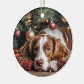 Brittany Spaniel Kerstmis Keramisch Ornament (Links)