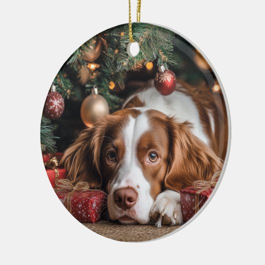 Brittany Spaniel Kerstmis Keramisch Ornament (Links)