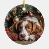Brittany Spaniel Kerstmis Keramisch Ornament (Achterkant)
