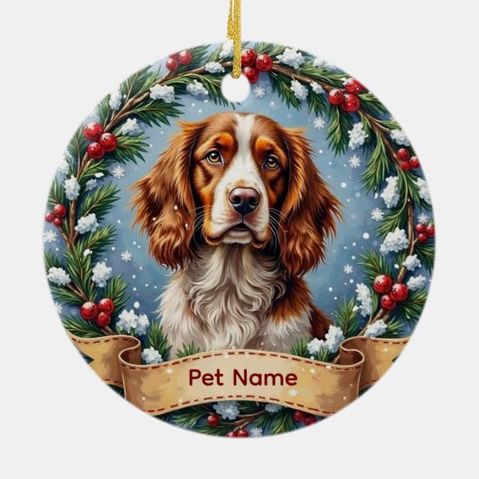 Brittany Spaniel Kerstmis Keramisch Ornament (Achterkant)