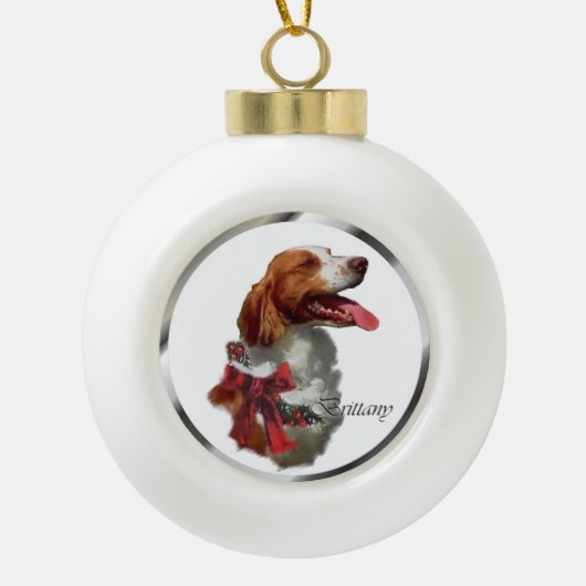 Brittany Spaniel Kerstmis Keramische Bal Ornament (Voorkant)
