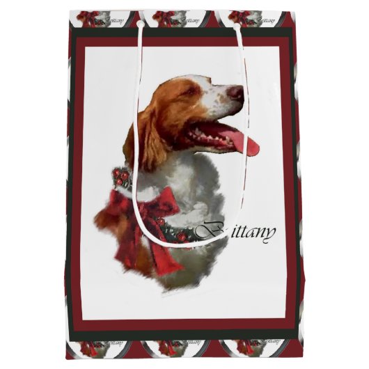 Brittany Spaniel Kerstmis Medium Cadeauzakje (Achterkant)