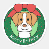 Brittany Spaniel Kerstmis Ronde Sticker (Voorkant)