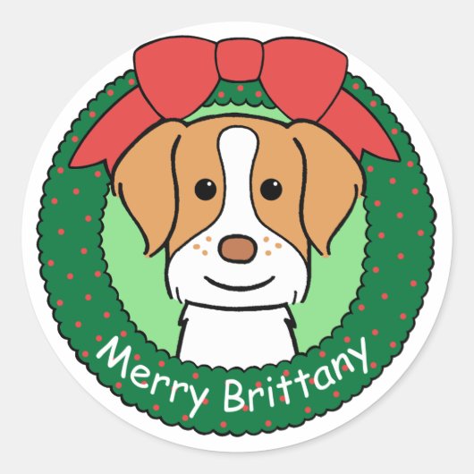 Brittany Spaniel Kerstmis Ronde Sticker (Voorkant)