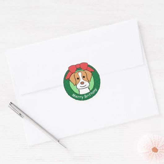 Brittany Spaniel Kerstmis Ronde Sticker (Envelop)