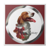 Brittany Spaniel Kerstmis Tegeltje (Voorkant)