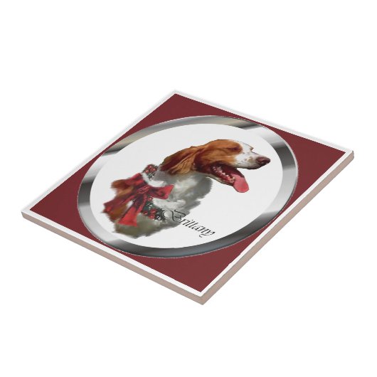 Brittany Spaniel Kerstmis Tegeltje (Zijkant)