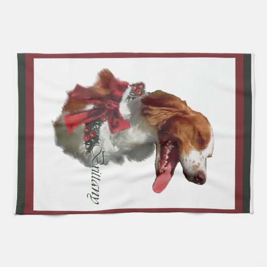 Brittany Spaniel Kerstmis Theedoek (Horizontaal)
