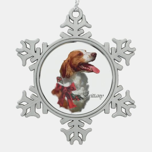 Brittany Spaniel Kerstmis Tin Sneeuwvlok Ornament (Voorkant)