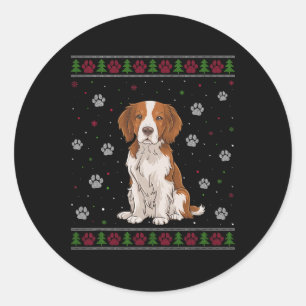 Brittany Spaniel Kersttrui Xmas Huisdier Ronde Sticker