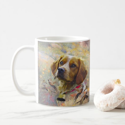 Brittany Spaniel Kunst , Koffiemok (Met donut)