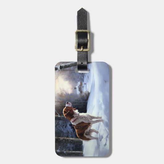 Brittany Spaniel Laat het sneeuwen Kerstmis Bagagelabel (Voorkant verticaal)