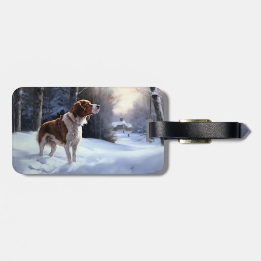 Brittany Spaniel Laat het sneeuwen Kerstmis Bagagelabel (Achterkant horizontaal)