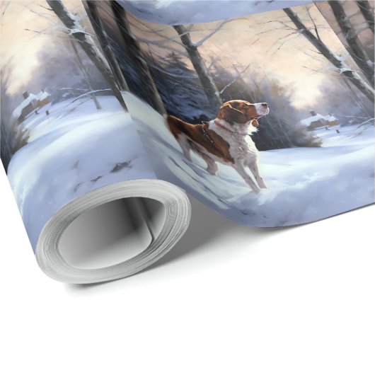 Brittany Spaniel Laat het Sneeuwen Kerstmis Cadeaupapier (Rol Hoek)