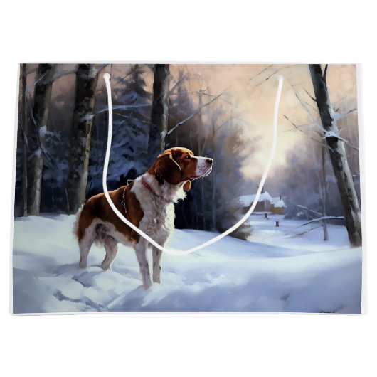 Brittany Spaniel Laat het sneeuwen Kerstmis Groot Cadeauzakje (Voorkant)