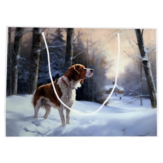 Brittany Spaniel Laat het sneeuwen Kerstmis Groot Cadeauzakje (Achterkant)