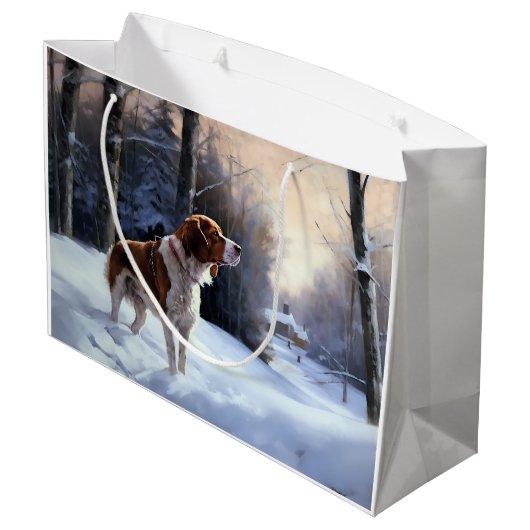 Brittany Spaniel Laat het sneeuwen Kerstmis Groot Cadeauzakje (Achterkant Gekanteld)