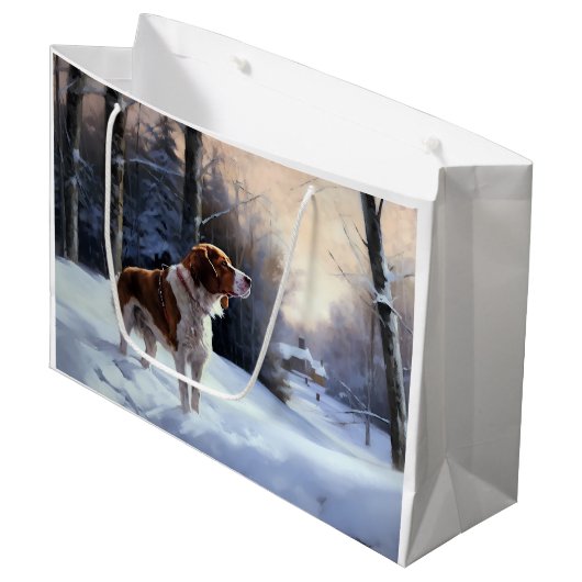 Brittany Spaniel Laat het sneeuwen Kerstmis Groot Cadeauzakje (Voorkant Gekanteld)