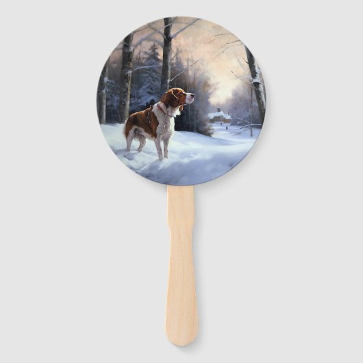 Brittany Spaniel Laat het sneeuwen Kerstmis Handwaaier (Achterkant)
