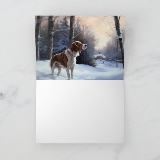 Brittany Spaniel Laat het sneeuwen Kerstmis Kaart (Binnen)