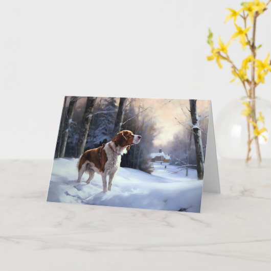 Brittany Spaniel Laat het sneeuwen Kerstmis Kaart (Gele Bloem)